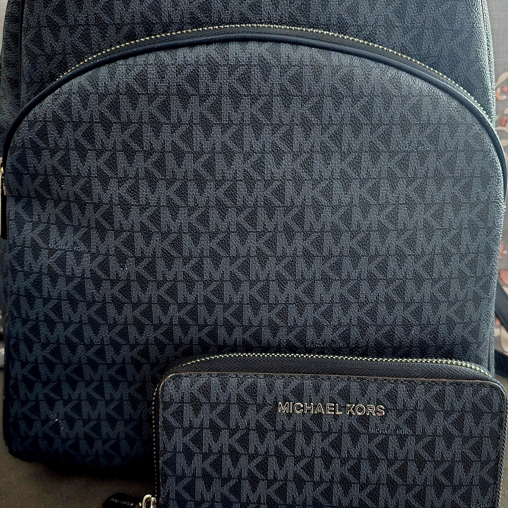 Michael Kors Men's Blue Monogram Backpack and Wallet